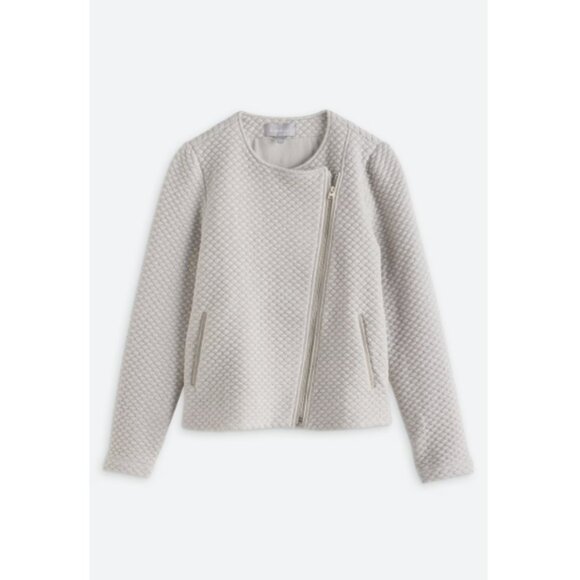 NWT Women's Daniel Rainn Salome Soft Quilted Knit Moto Jacket Light Gray Medium - Picture 2 of 3